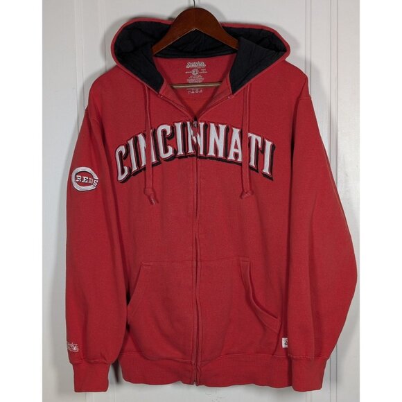 Cincinnati Reds Stitches MLB Men's Medium Red Hooded Full Zip Hoodie Fleece - Picture 1 of 3